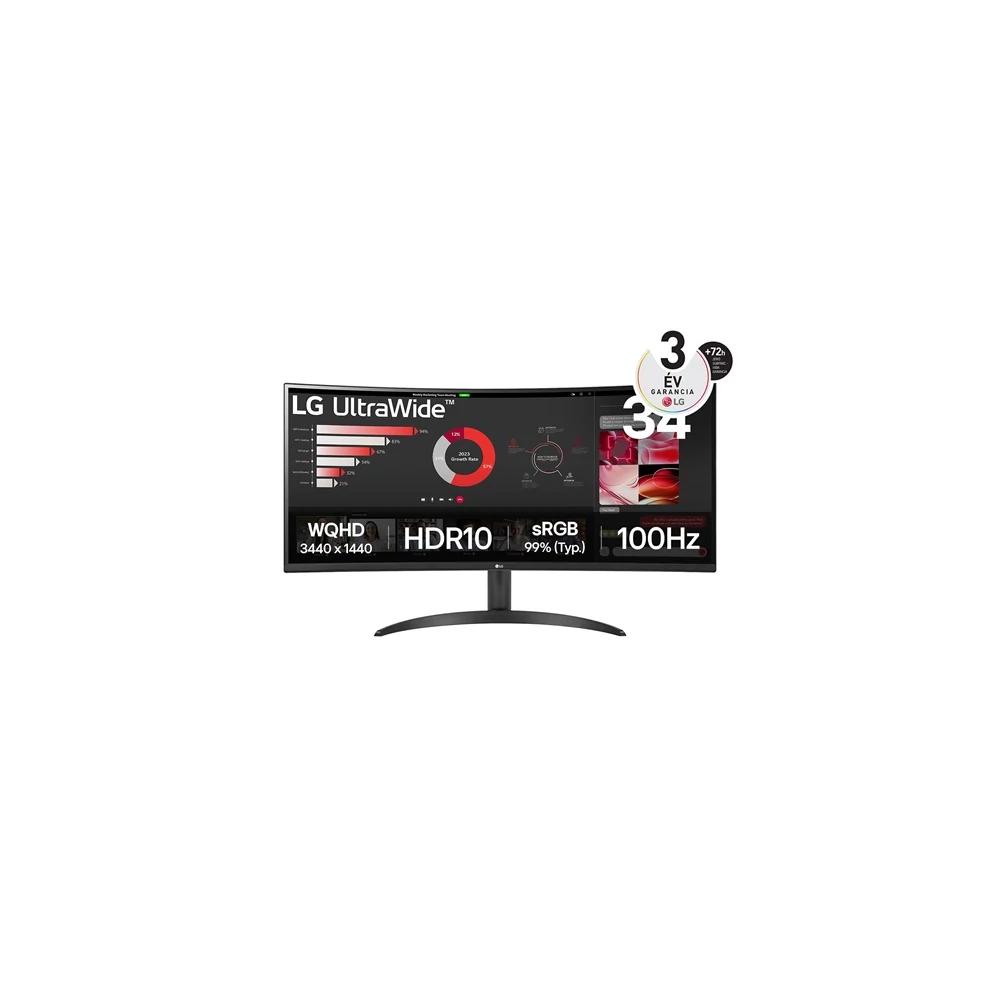 LG Monitor 34" - 34WR50QK-B (VA; Ívelt, 21:9; 3440x1440; 5ms; 300cd; 100Hz, HDMIx2, DP; HDR10; sRGB99%)