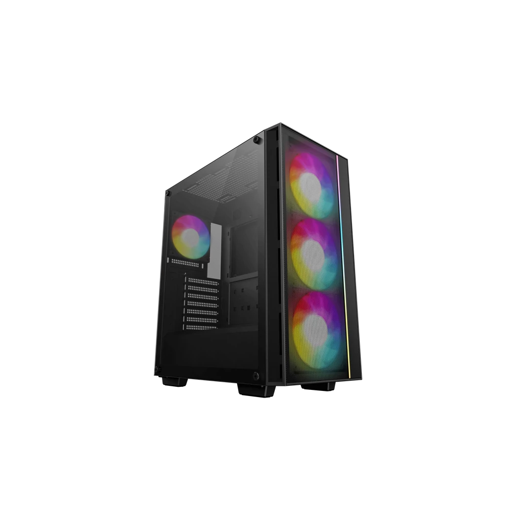 DeepCool Számítógépház - MATREXX55 MESH V4 C (fekete, ablakos, 3x14cm + 1x12cm A-RGB venti, ATX, 1xUSB3.0, Type-C)