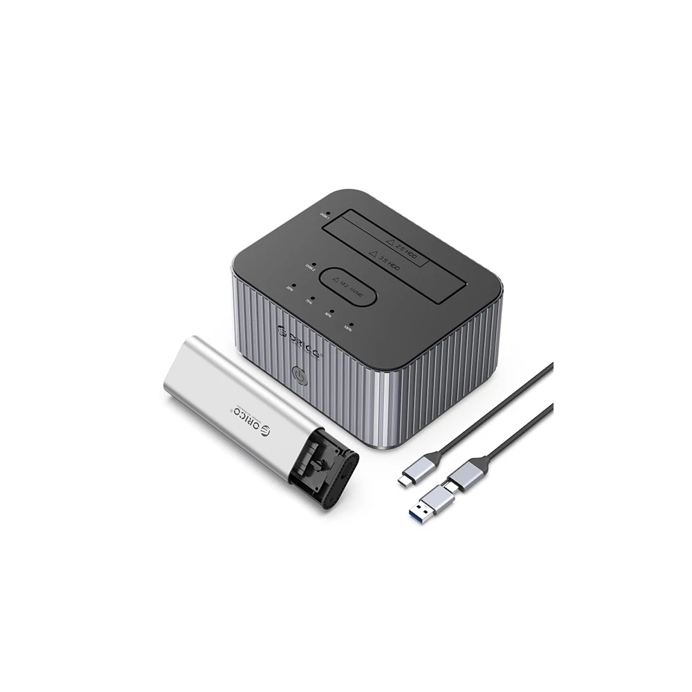 Orico M.2 SSD/HDD Dokkoló - IT28E-C-EU (M.2 NVMe + 2,5"/3,5" HDD -> USB-A/C, Klón funkció, Max.: 10Gbps, szürke)