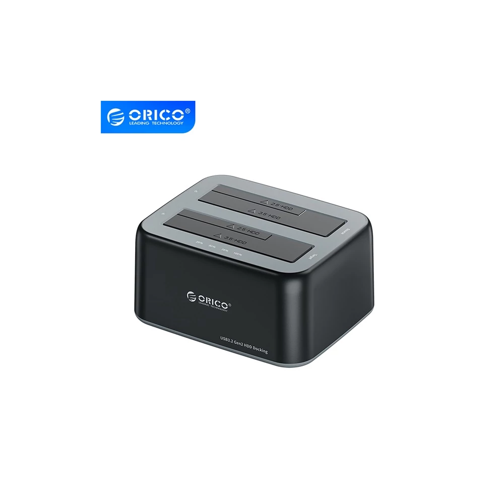 Orico HDD/SSD Dokkoló - 6829C3-C-EU-BK (2x 2,5"/3,5" HDD/SSD -> USB-A, Offline klón funkció, Max.: 36TB, fekete)