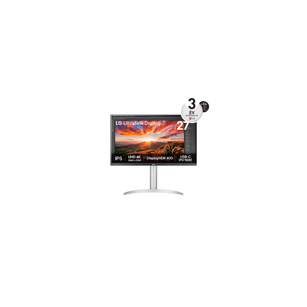 LG Monitor 27" - 27UP850K-W (IPS; 16:9; 4K 3840x2160; 5ms; 400cd; HDMIx2; DP; USB-C; HDR; Speaker, Pivot)