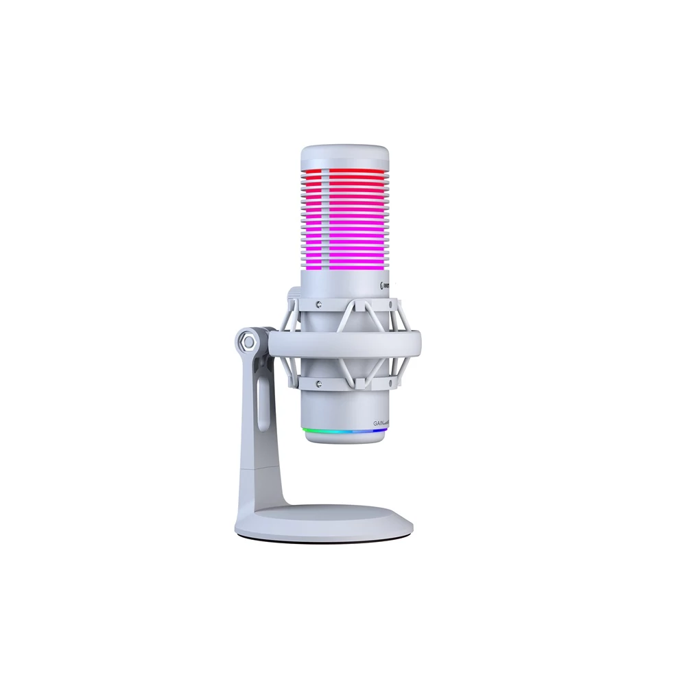 Rampage Mikrofon - BEMOL (USB, PC/MAC/Android, zajelnyomó, állvány, fehér, 2m kábel, RGB)