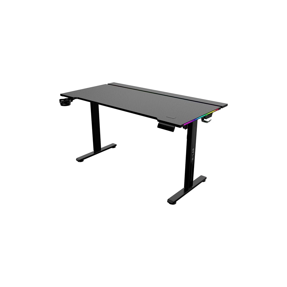 The G-Lab Gamer Asztal - K DESK PLATINIUM (140x75cm, fém, pohár, fejhallgatótartó, fekete, motoros magasság áll., RGB)