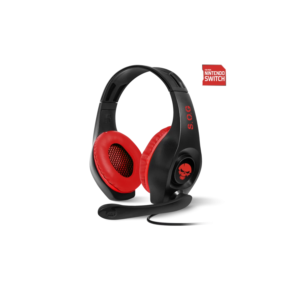 Spirit of Gamer Fejhallgató - PRO-NH5 Red (Nintendo Switch,mikrofon, 3.5mm jack,hangerőszabályzó, 2m kábel fekete-piros)
