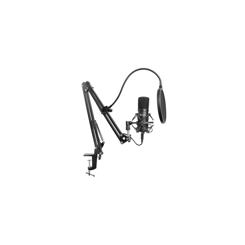 Sandberg Mikrofon - Streamer USB Microphone Kit (fekete; USB; Pop-filter; lökés-csillapító; állítható asztali tartókar)