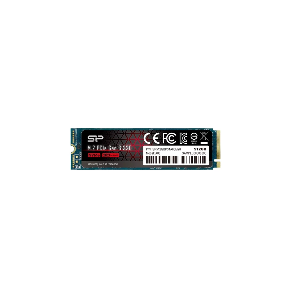 Silicon Power SSD - 512GB A80 (r:3400 MB/s; w:3000 MB/s, NVMe 1.3 támogatás, M.2 PCIe Gen 3x4)