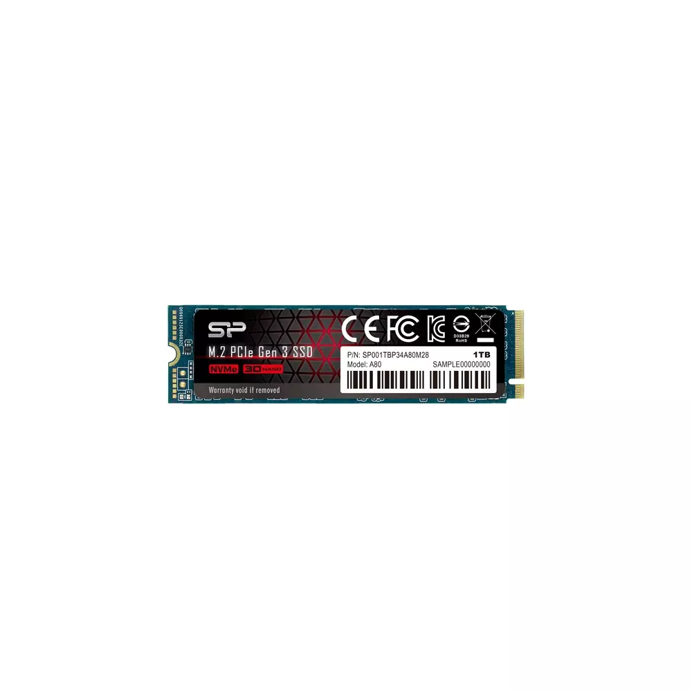 Silicon Power SSD - 1TB A80 (r:3400 MB/s; w:3000 MB/s, NVMe 1.3 támogatás, M.2 PCIe Gen 3x4)