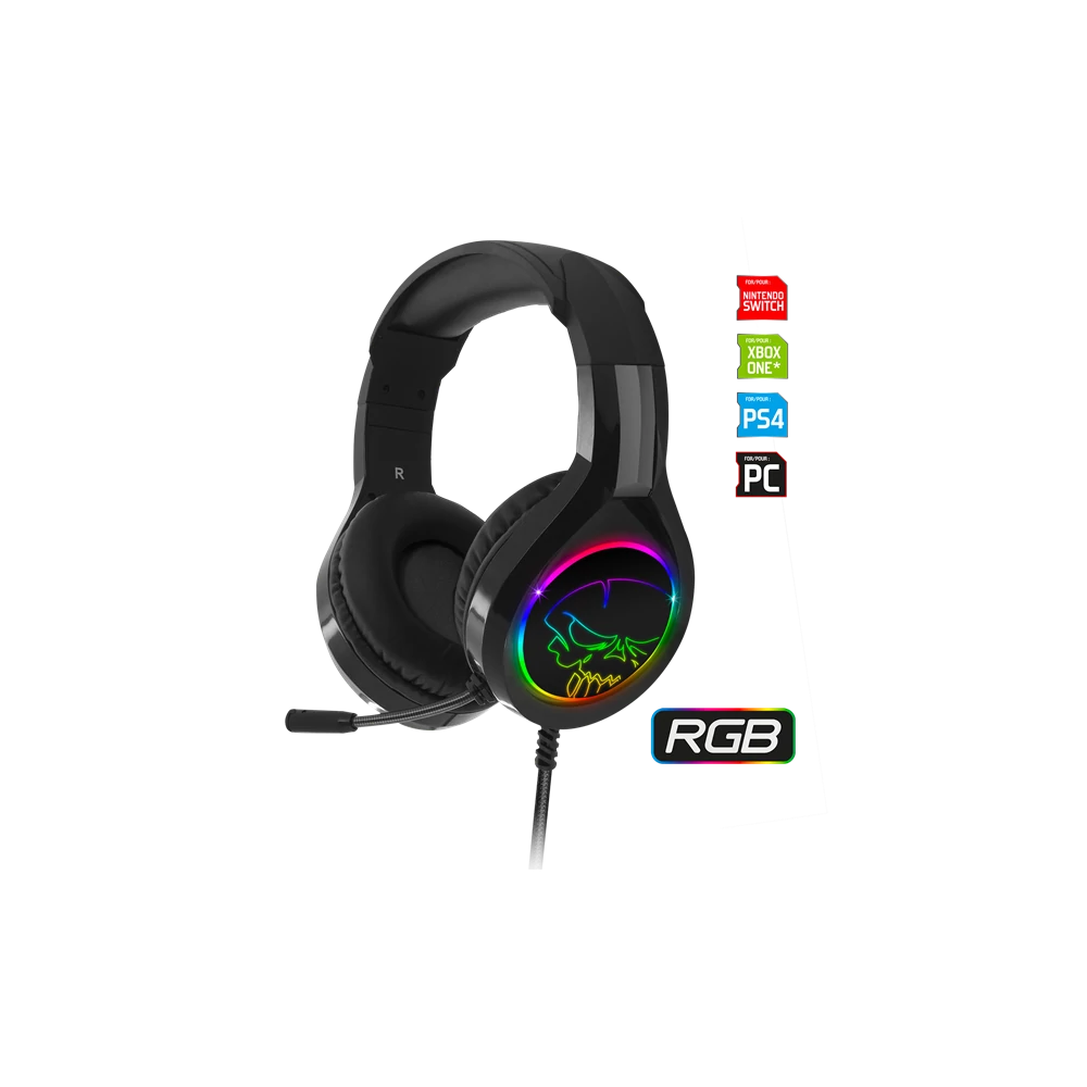 Spirit of Gamer Fejhallgató - PRO-H8 RGB Dark (MultiPlatform, mikrofon, 3.5mm jack, hangerőszabályzó, 2m kábel, fekete)