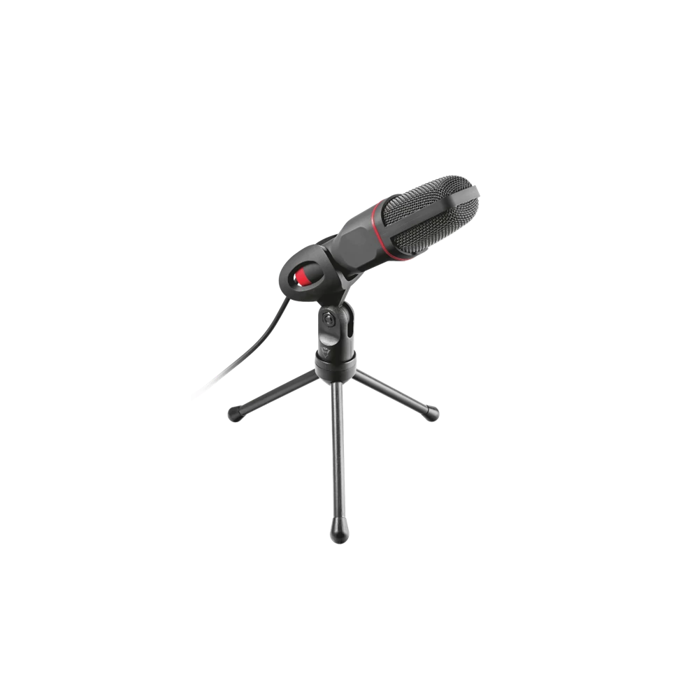 Trust Mikrofon - GXT 212 Mico (Studió design; 3,5mm jack + USB adapter; 180cm kábel; állvány; fekete-vörös)