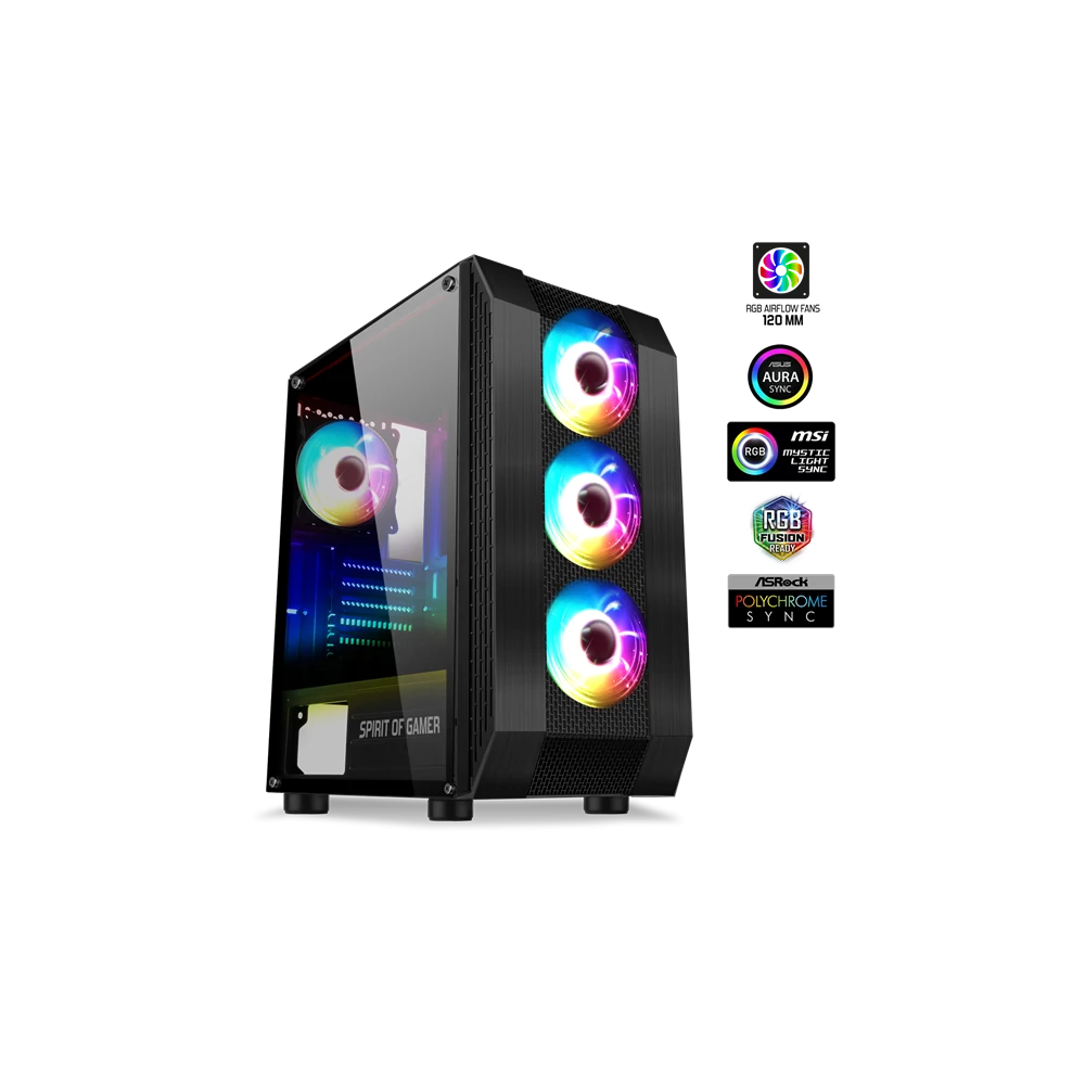 Spirit of Gamer Számítógépház - Rogue VI RGB (fekete, ablakos, 8x12cm ventilátor, alsó táp,  ATX, 1xUSB3.0, 2xUSB2.0)