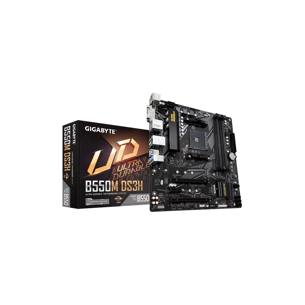 Gigabyte Alaplap - AMD B550M DS3H AM4 (B550, 4xDDR4 4000MHz, RAID, 6xSATA3, M.2, 6xUSB2.0, 6xUSB3.2)