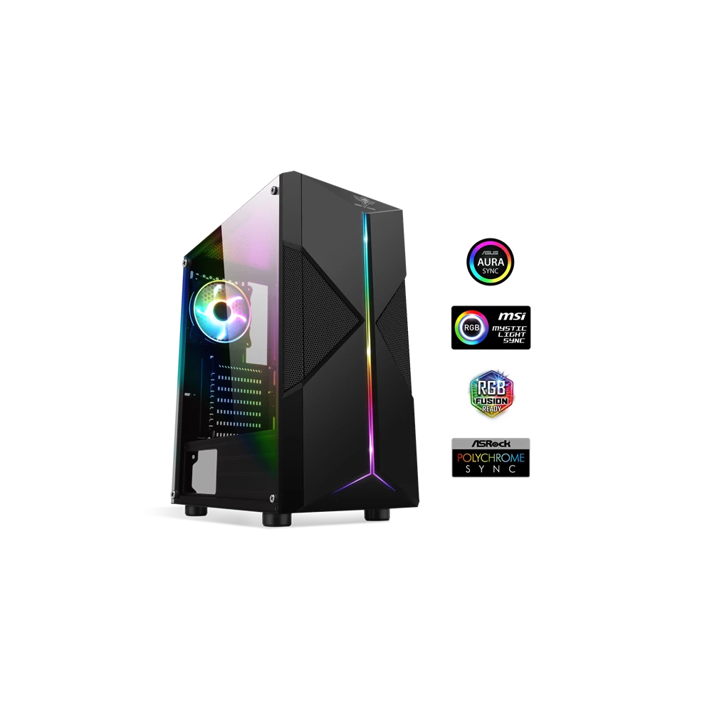 Spirit of Gamer Számítógépház - CLONE 3 Black (fekete, ablakos, 8x12cm ventilátor, alsó táp,  ATX, 1xUSB3.0, 2xUSB2.0)