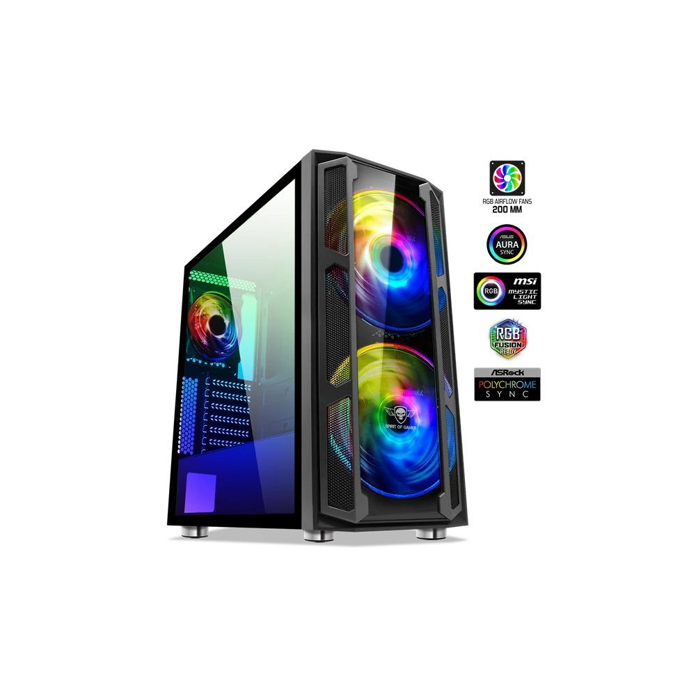 Spirit of Gamer Számítógépház - GHOST 5 RGB (fekete, ablakos, 2x20cm, 2x12cm ventilátor, ATX, mATX, 2xUSB3.0, 1xUSB2.0)