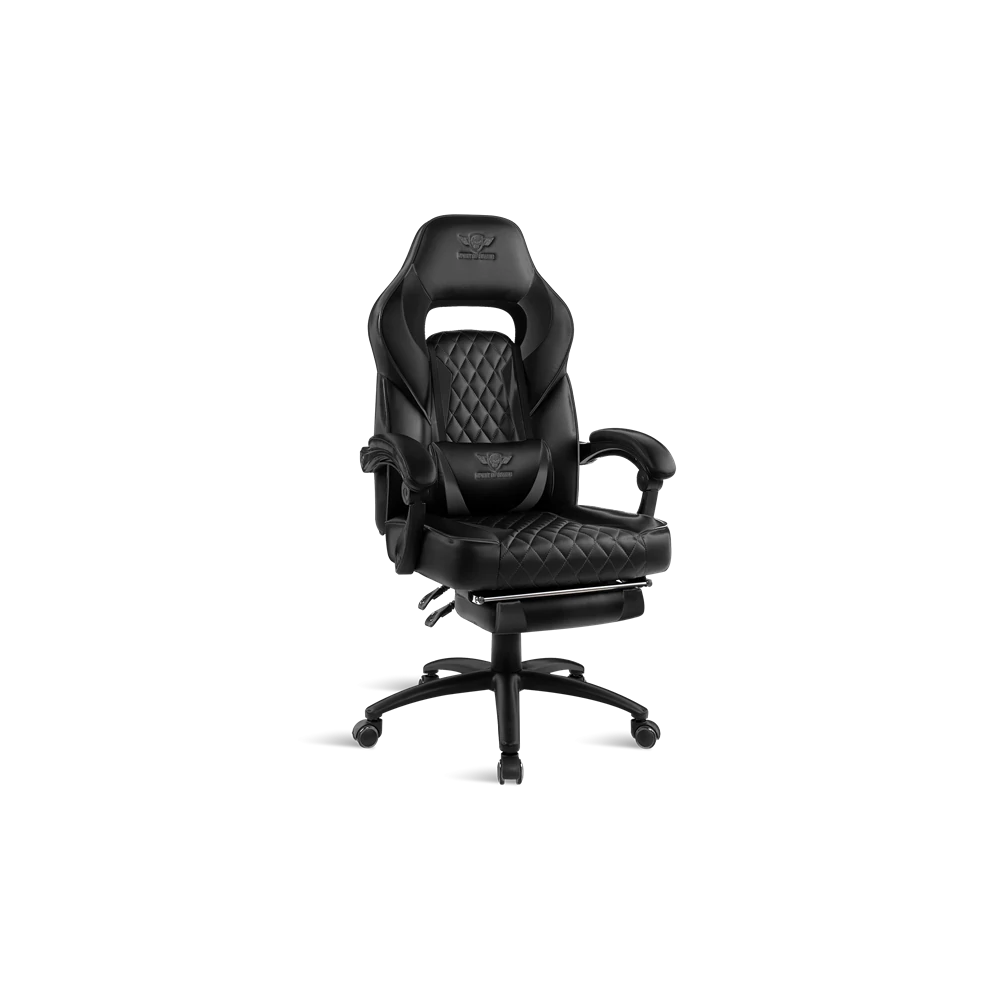 Spirit of Gamer szék - MUSTANG Black (állítható dőlés/magasság; kihajtható lábtartó; max.120kg-ig, fekete)