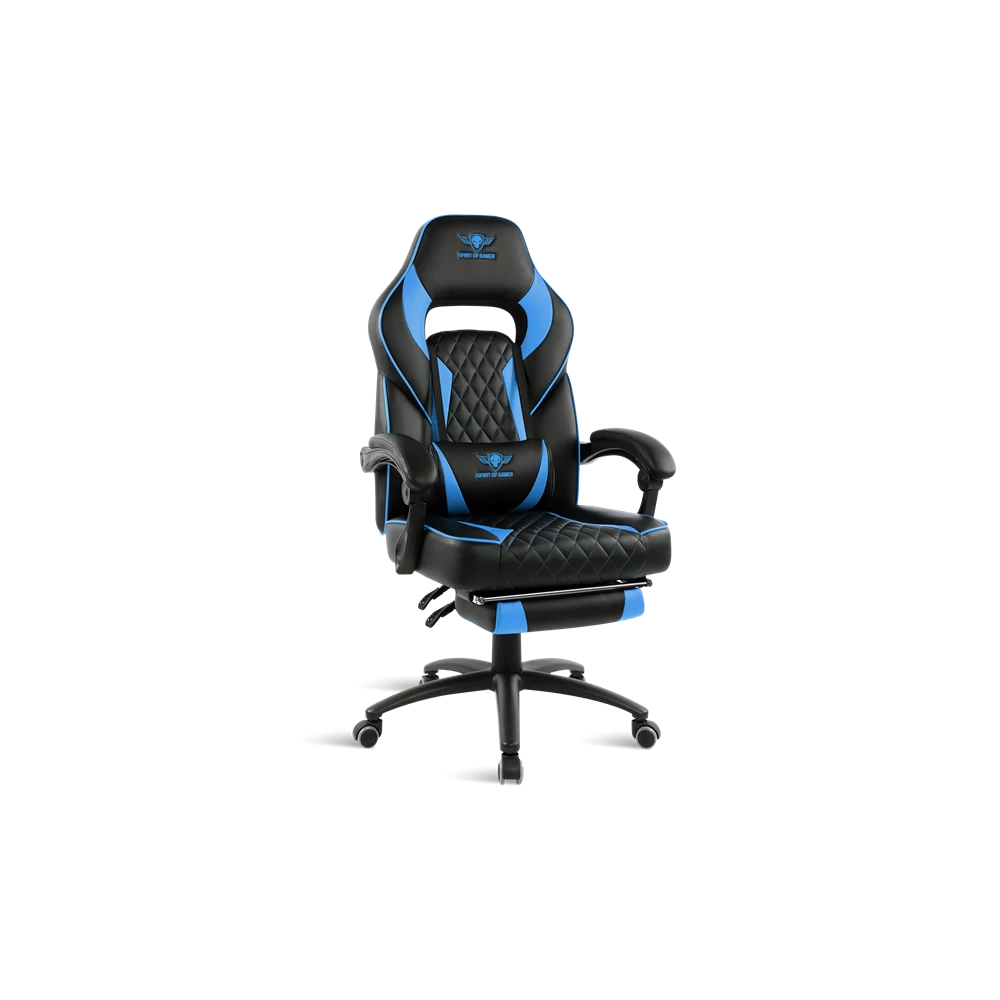 Spirit of Gamer szék - MUSTANG Blue (állítható dőlés/magasság; kihajtható lábtartó; max.120kg-ig, kék)