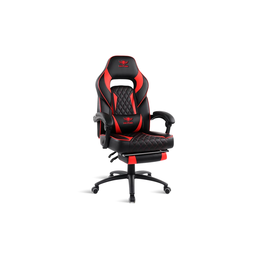 Spirit of Gamer szék - MUSTANG Red (állítható dőlés/magasság; kihajtható lábtartó; max.120kg-ig, piros)