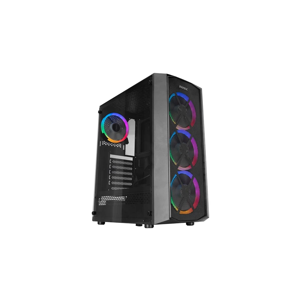 Everest Számítógépház -  FLAT MESH (fekete; plexi; ATX; alsó táp; 4x120mm LED; 1xUSB3.0 + 2xUSB2.0, I/O; porszűrő)