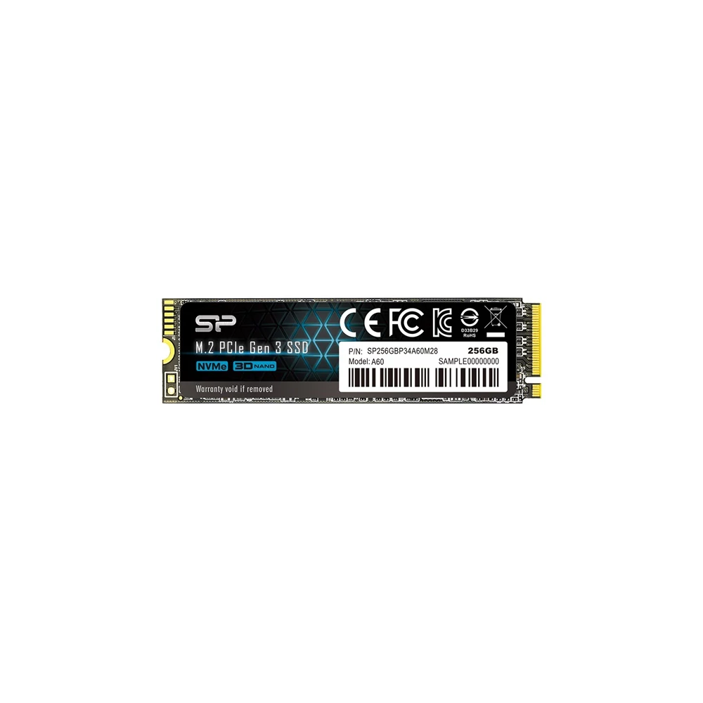 Silicon Power SSD - 256GB A60 (r:2200MB/s; w:1600 MB/s, NVMe 1.3 támogatás, M.2 PCIe Gen 3x4)