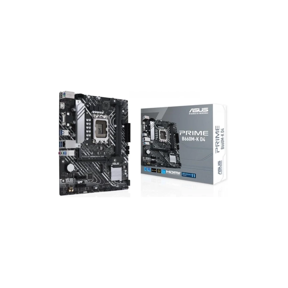 Asus Alaplap - Intel PRIME B660M-K D4 s1700 (B660, 2xDDR4 5333MHz, 4xSATA3, 2xM.2, HDMI+VGA)