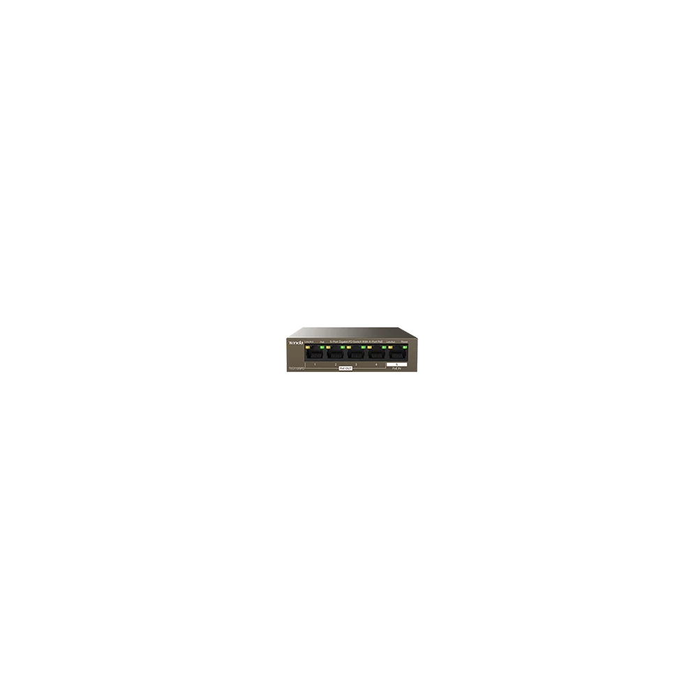 Tenda Switch PoE - TEG1105PD (5x1Gbps; 4x af PoE port kimenet, 1x at PoE port bemenet!; 30W; táp nélküli)