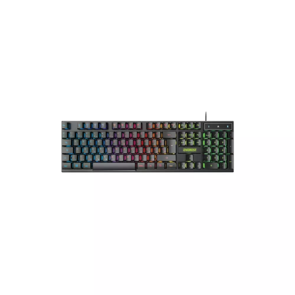 Everest Gamer Billentyűzet - KB-188 Borealis Rainbow (Numpad, USB, fekete, magyar, RGB LED)