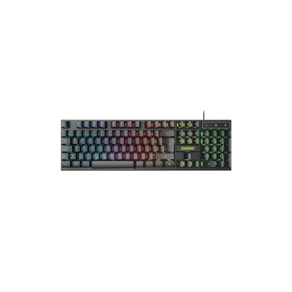 Everest Gamer Billentyűzet - KB-188 Borealis Rainbow (Numpad, USB, fekete, magyar, RGB LED)