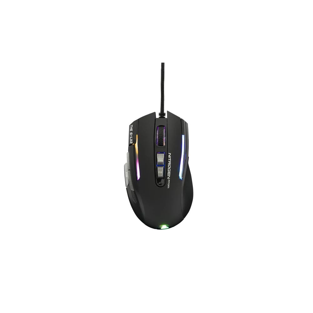 The G-Lab Gamer Egér - KULT NITRO ATOM (4800 DPI, 9 gomb, makro, 1,8m kábel, RGB LED, fekete)