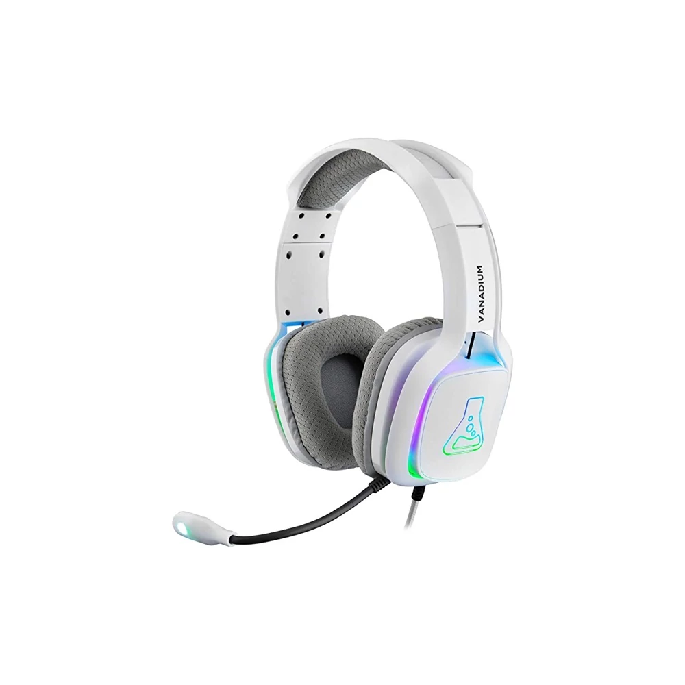 The G-Lab Fejhallgató - KORP VANADIUM (mikrofon, USB, 3,5mm Jack, hangerőszabályzó, nagy-párnás, RGB, fehér)