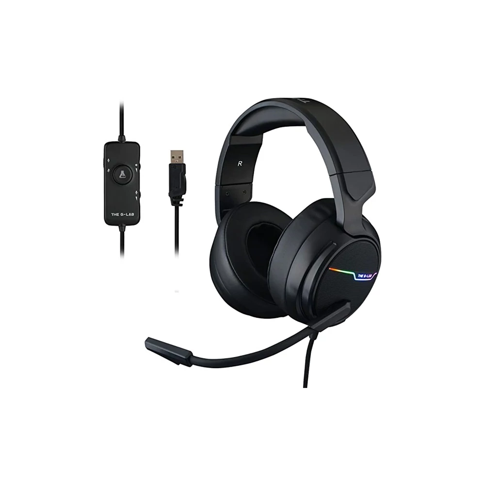 The G-Lab Fejhallgató - KORP THALLIUM 7.1 (mikrofon, USB, 2,4m harisnyázott kábel, hangerőszabályzó, nagy-párnás, RGB)