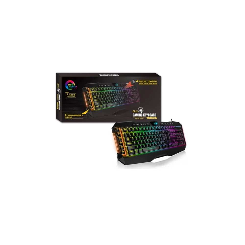 Genius Billentyűzet - Scorpion K11 Pro (Vezetékes, USB, RGB, multimédiás, fekete)