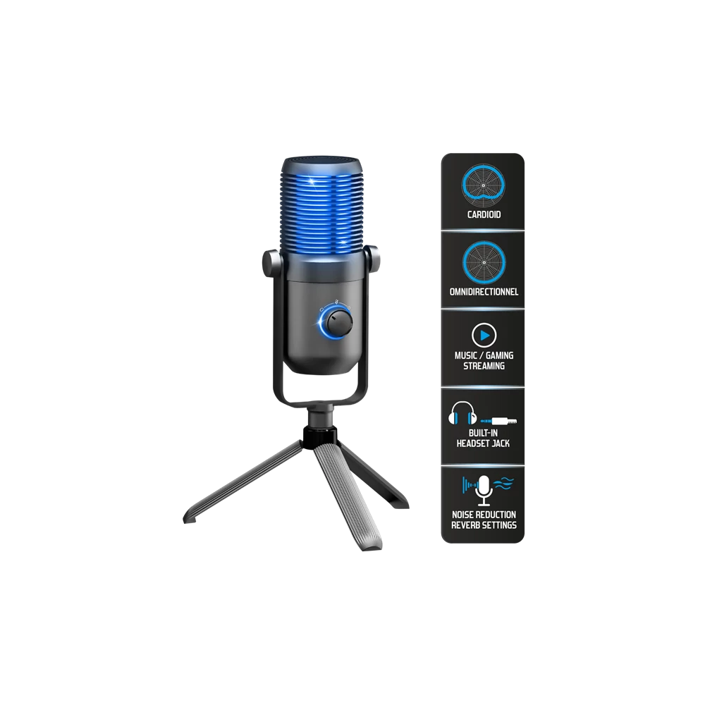 Spirit of Gamer Mikrofon - EKO 900 (USB, Cardioid, Omnidirekcionális, Beépített Jack csatlakozó, zajszűrés, fekete)