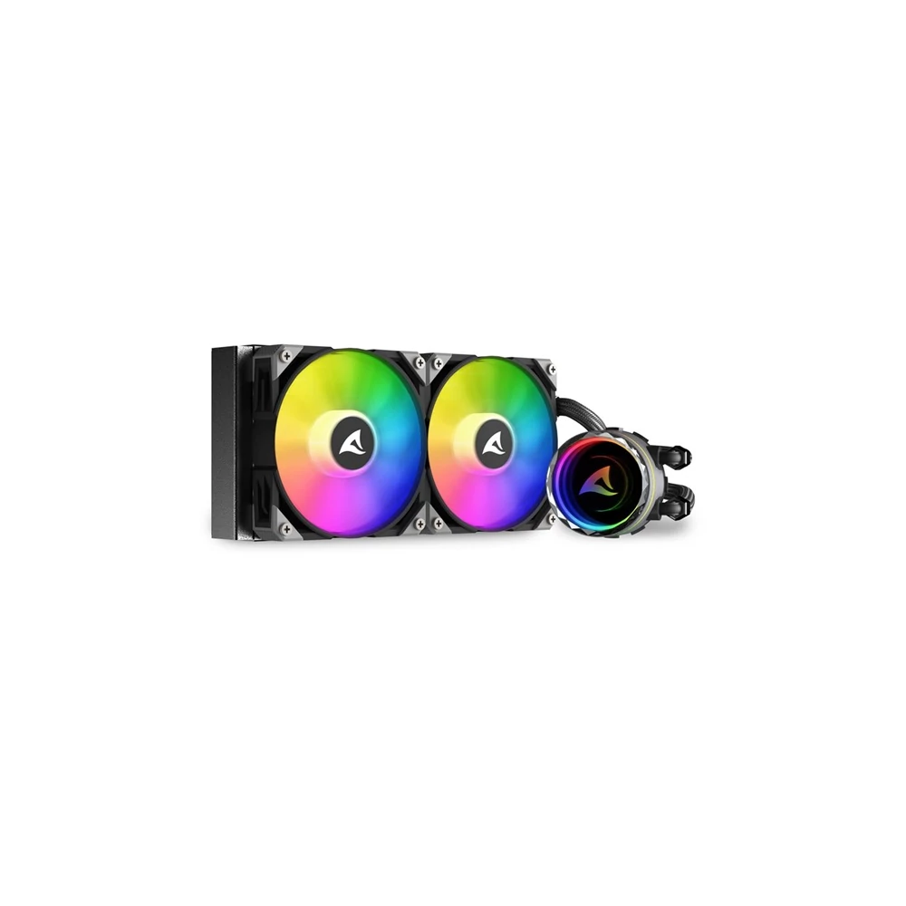 Sharkoon CPU Water Cooler - S80 RGB AIO 240mm (max. 35 dB (A); max. 131.93 m3/h; 2x12cm, A-RGB LED, fekete)