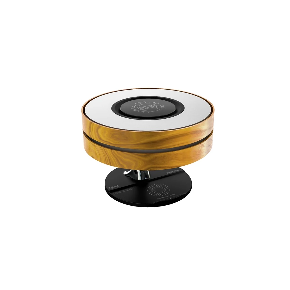 Promate Asztali lámpa, hangszóró - MIRTH (3in1, BT v5.0, 10W, LED lámpa, wireless töltő, digitális óra)