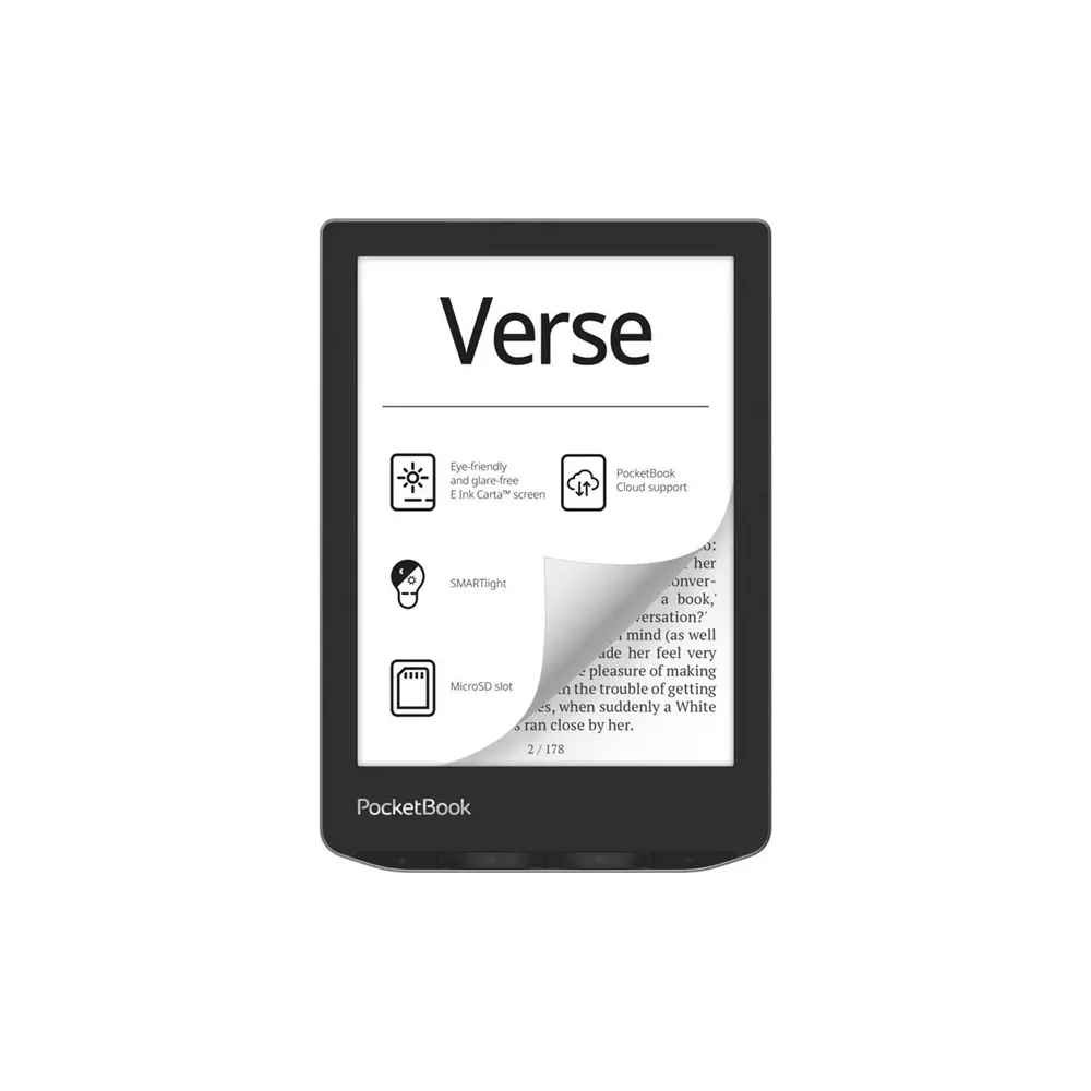 POCKETBOOK e-Reader - PB629 VERSE Mist Grey (6"E Ink Carta, Cpu: 1GHz,512MB,8GB,1500mAh, wifi,mSD, kép megvilágítás)