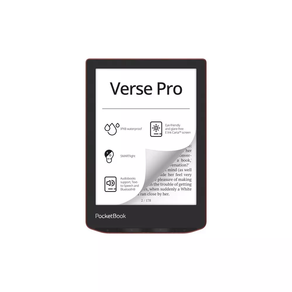 POCKETBOOK e-Reader - PB634 VERSE PRO Passion Red (6"E Ink Carta, Cpu: 1GHz,512MB,16GB,1500mAh, wifi,mSD, IPX8)