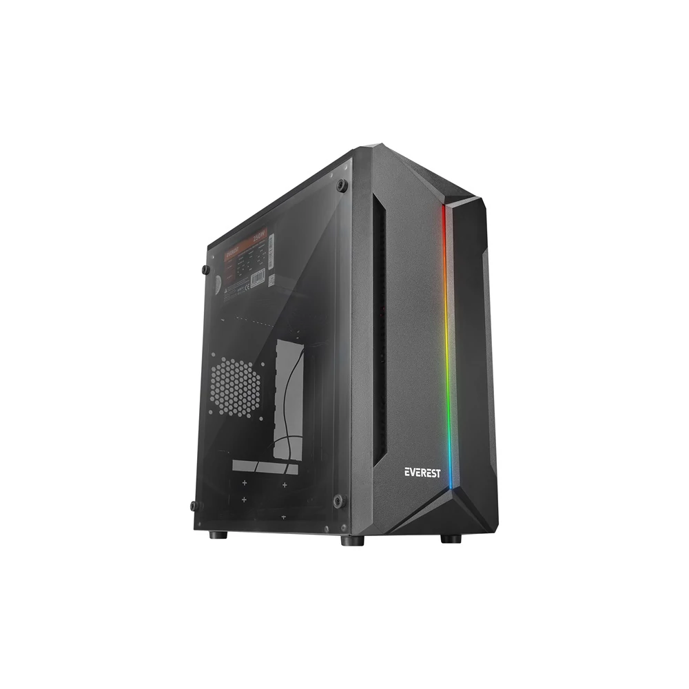 Everest Számítógépház - SABER RGB Peak 250W (fekete; Micro ATX / MINI-ITX, 250W táp, 2xUSB2.0 )