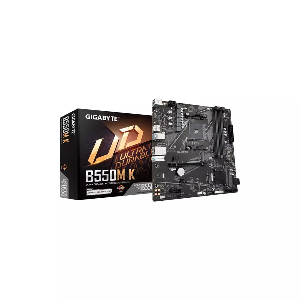 Gigabyte Alaplap - AMD B550M-K AM4 (B550, 4xDDR4 3200MHz, 4xSATA3, M.2, 6xUSB2.0, 6xUSB3.2)