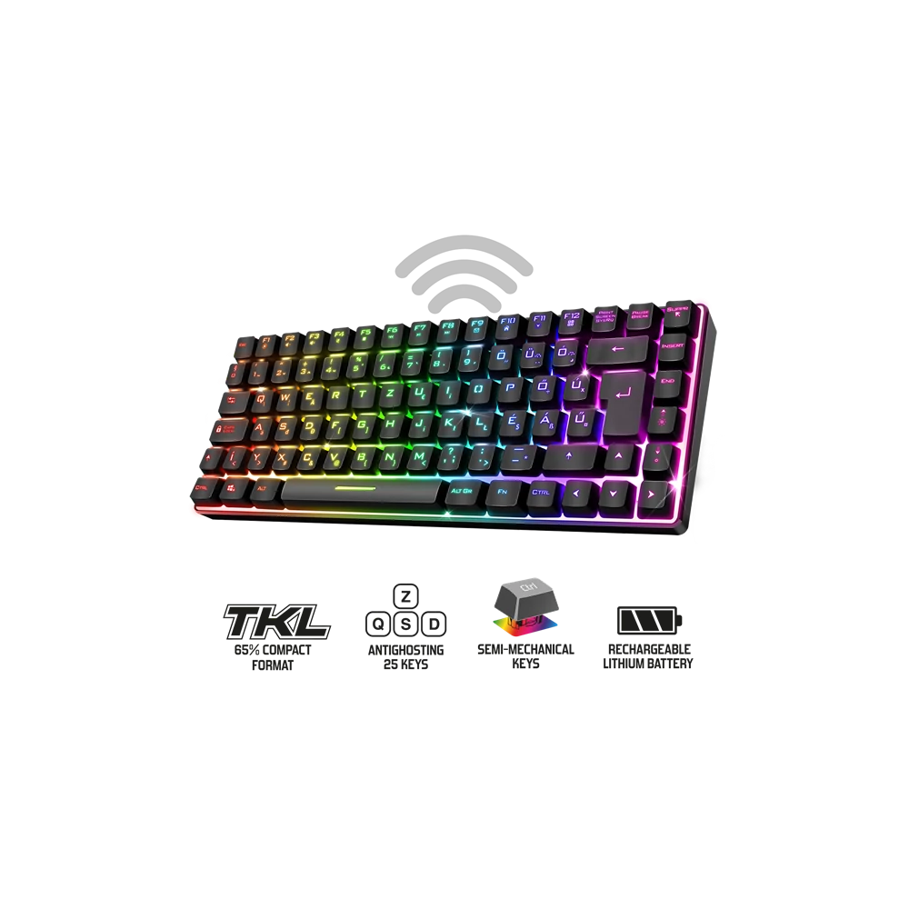 Spirit of Gamer Billentyűzet Vezeték nélküli - ELITE K70 (TKL, 85 gomb,, RGB LED,USB, anti-ghost, fekete, magyar)