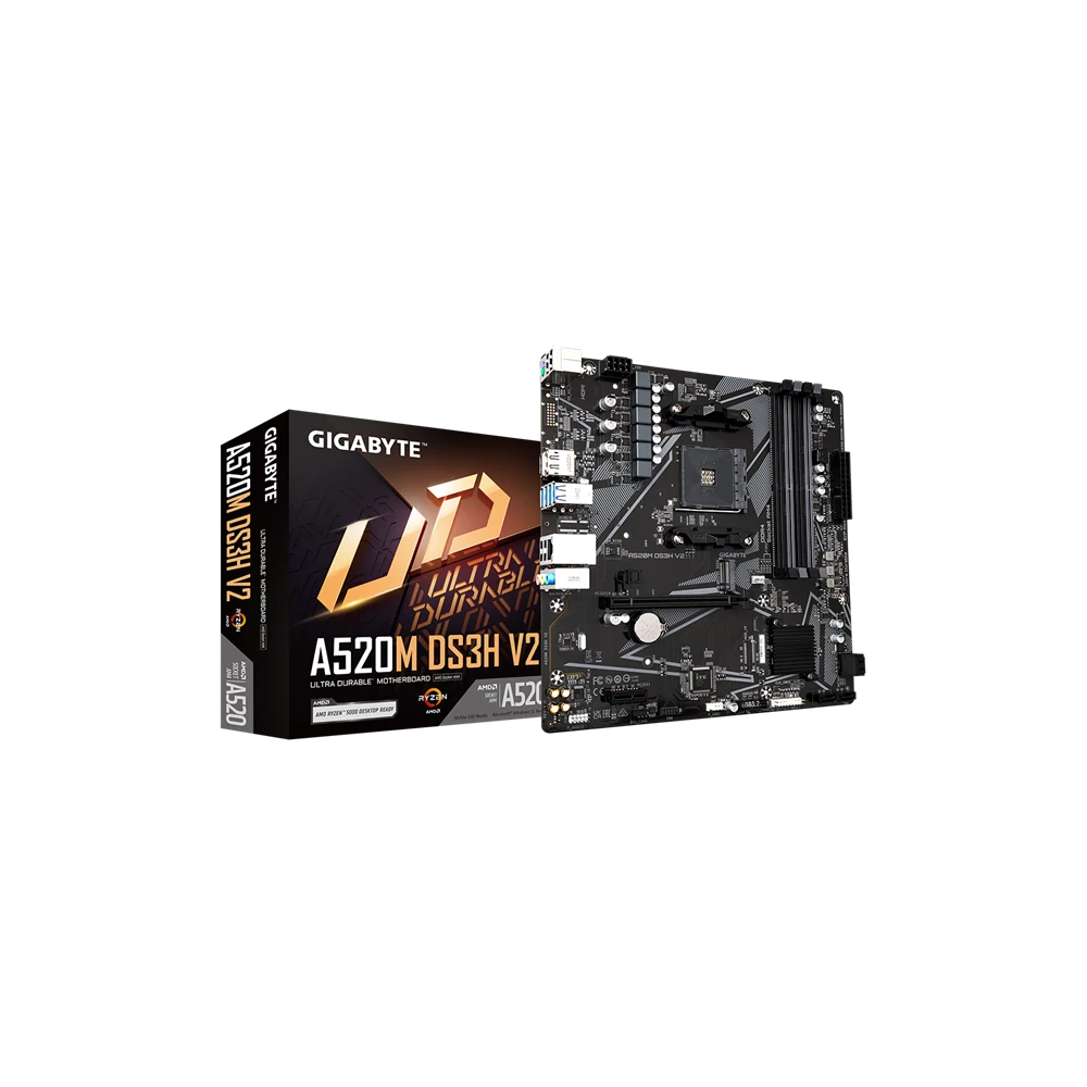 Gigabyte Alaplap - AMD A520M DS3H V2 AM4 (A520M, 4xDDR4 3200MHz, PCI-E, RAID, 4xSATA3, M.2, 6xUSB2.0, 6xUSB3.1)