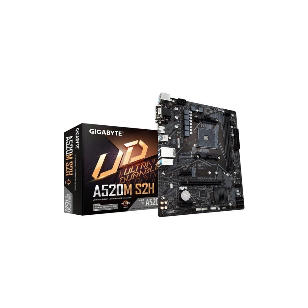 Gigabyte Alaplap - AMD A520M S2H AM4 (A520M, 2xDDR4 3200MHz, PCI-E, RAID, 4xSATA3, M.2, 6xUSB2.0, 6xUSB3.1)