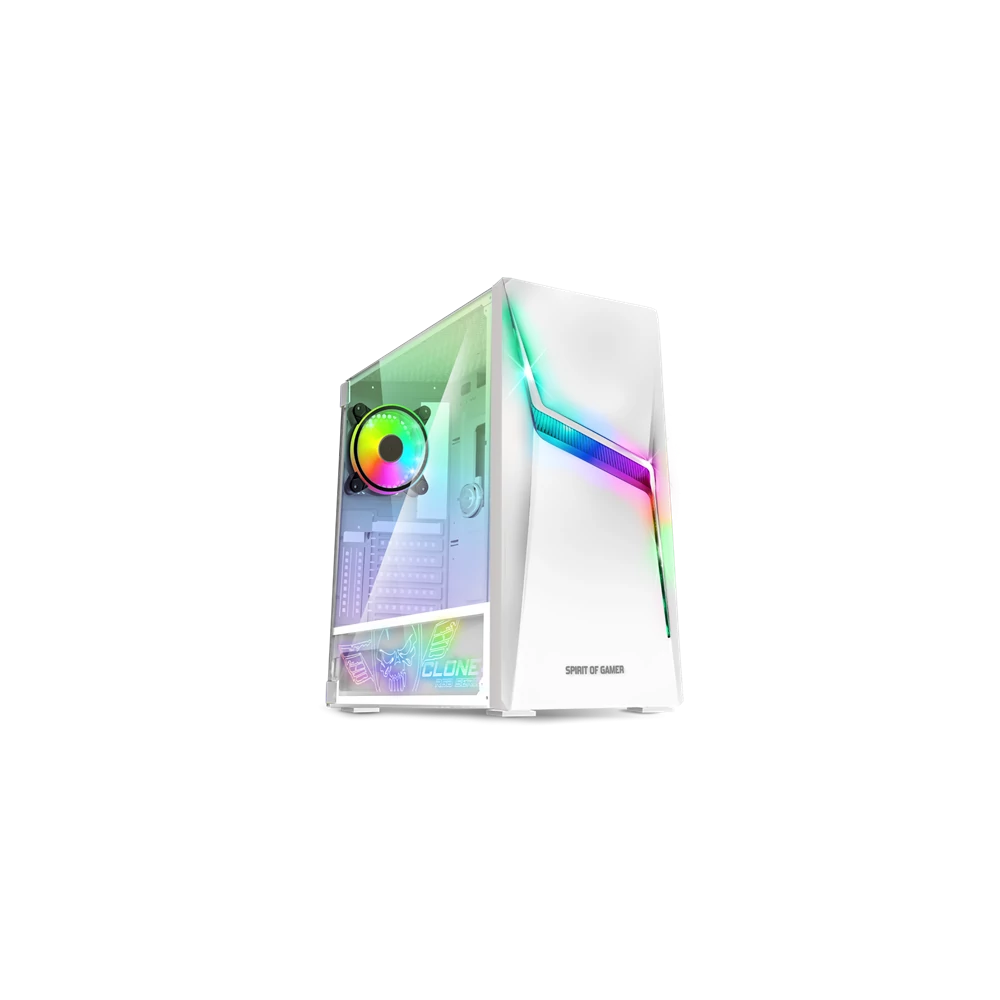 Spirit of Gamer Számítógépház - CLONE 4 White (fekete, ablakos, 2x12cm ventilátor, alsó táp,  ATX, 1xUSB3.0, 2xUSB2.0)
