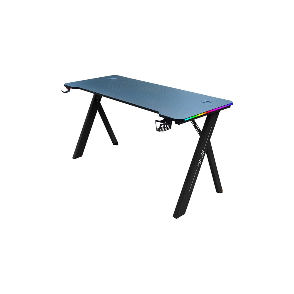 The G-Lab Gamer Asztal - K-DESK SULFUR (120x60cm, fém, pohártartó, fejhallgatótartó, fekete, RGB LED)