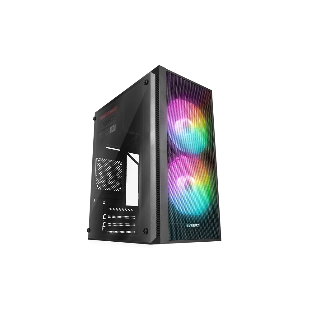 Everest Számítógépház - MINION Mesh PEAK 300W (fekete; 2x12cm LED venti, Micro ATX / MINI-ITX, 300W táp)
