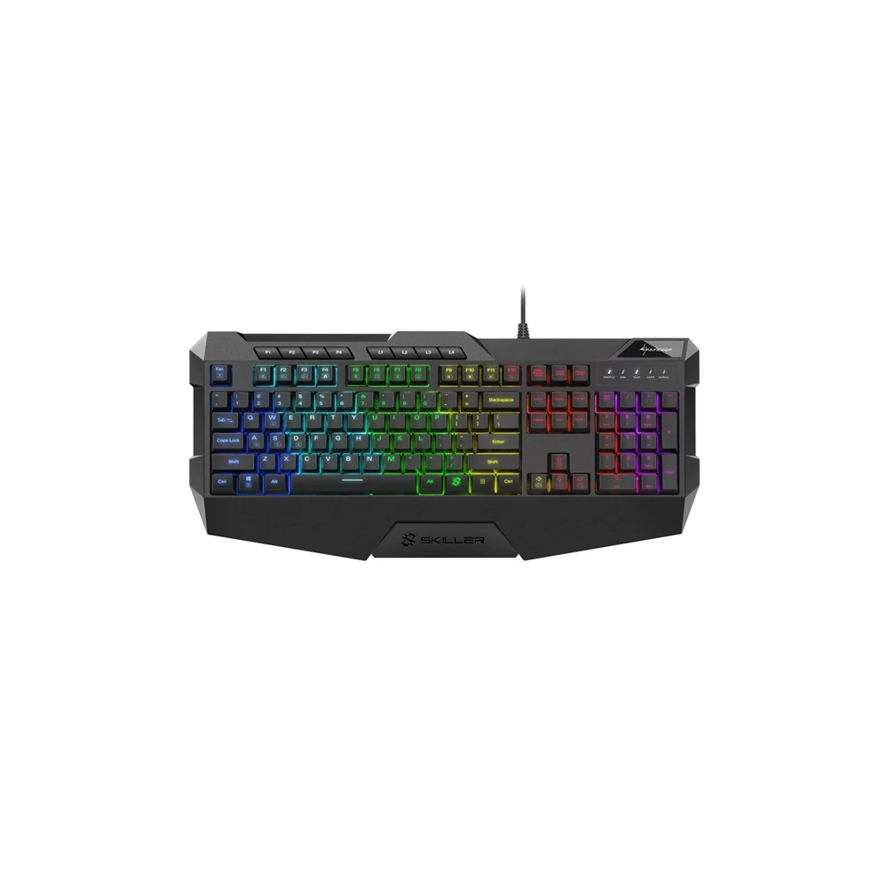 Sharkoon Billentyűzet - Skiller SGK4 (USB, RGB, csuklótámasz, multimédia, 1,8m, fekete, angol)