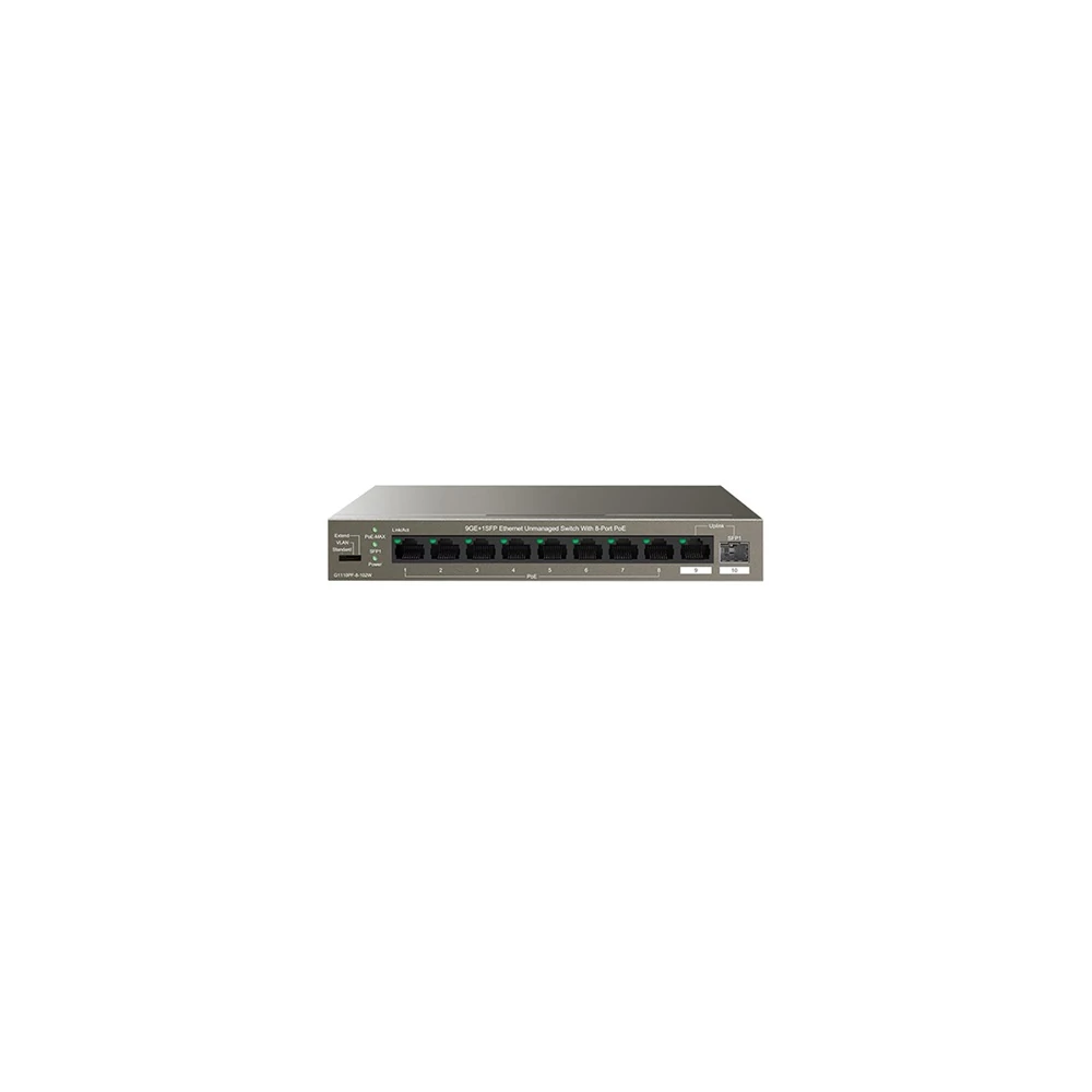 IP-COM Switch PoE - G1110PF-8-102W (9x1Gbps; 1x SFP; 8x af/at PoE+ port; 102W, Rackbe szerelhető)