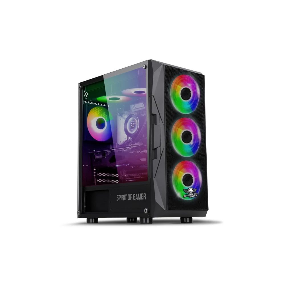 Spirit of Gamer Számítógépház - Rogue VII RGB (fekete, ablakos, 6x12cm ventilátor, alsó táp,  ATX, 1xUSB3.0, 2xUSB2.0)