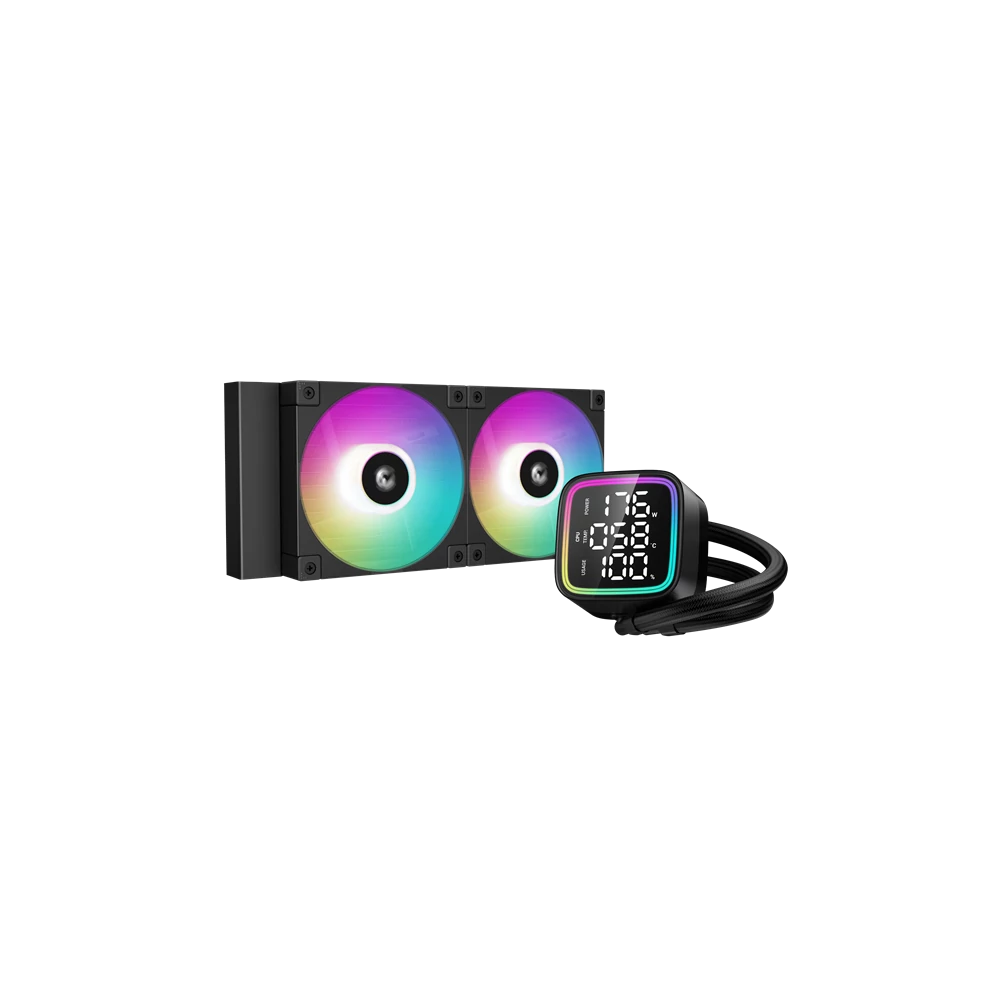 DeepCool CPU Water Cooler - LD240 (max 21dB; max. 122,39 m3/h; 2x12cm, LED kijelző, fekete)