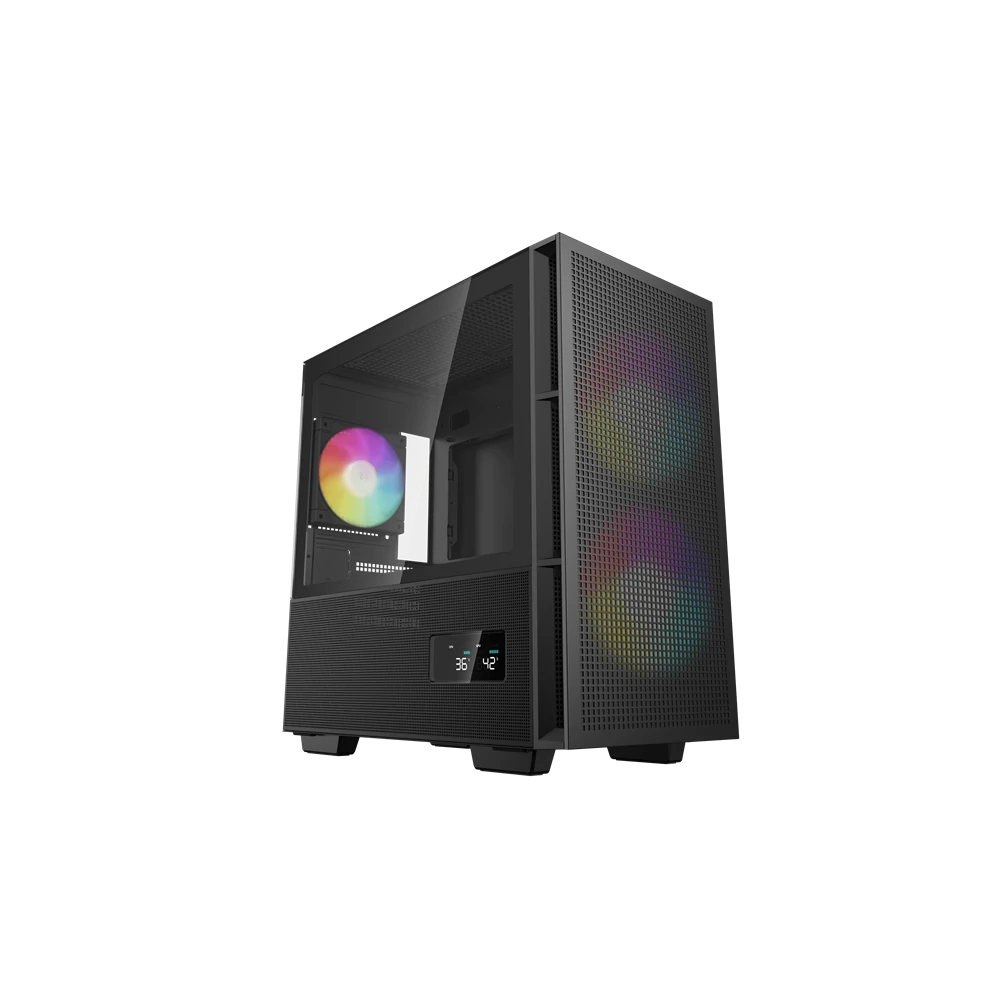 DeepCool Számítógépház - CH360 DIGITAL (fekete, 2x14cm +1x12 venti, Mini-ITX / Micro-ATX, 1xUSB3.0, A-RGB, fekete)