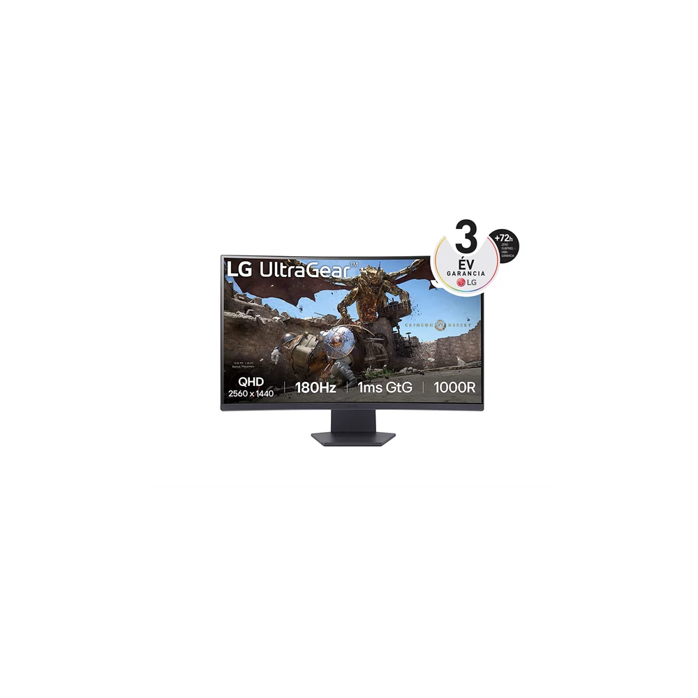 LG Monitor 32" Gamer - 32GS60QC-B (Ívelt, VA, 16:9; 2560x1440; 180Hz; 1ms; 300cd; HDMIx2; DP; FreeSync; HDR10; sRGB99%)