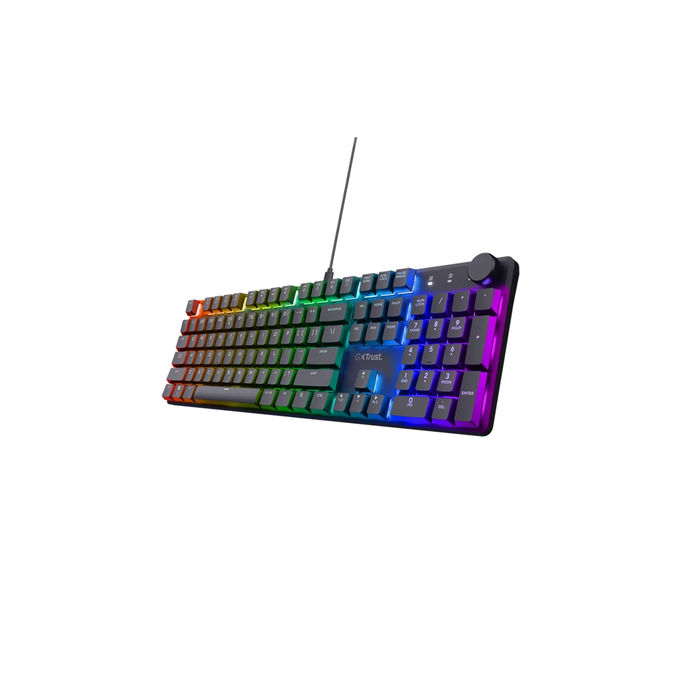 Trust Billentyűzet Gamer - GXT866 Torix (Mechanikus, Huano switch; RGB LED háttérvilágítás; USB; fekete; angol)